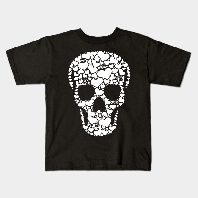 Skull with Hearts Kids T-Shirt by MortemPosts